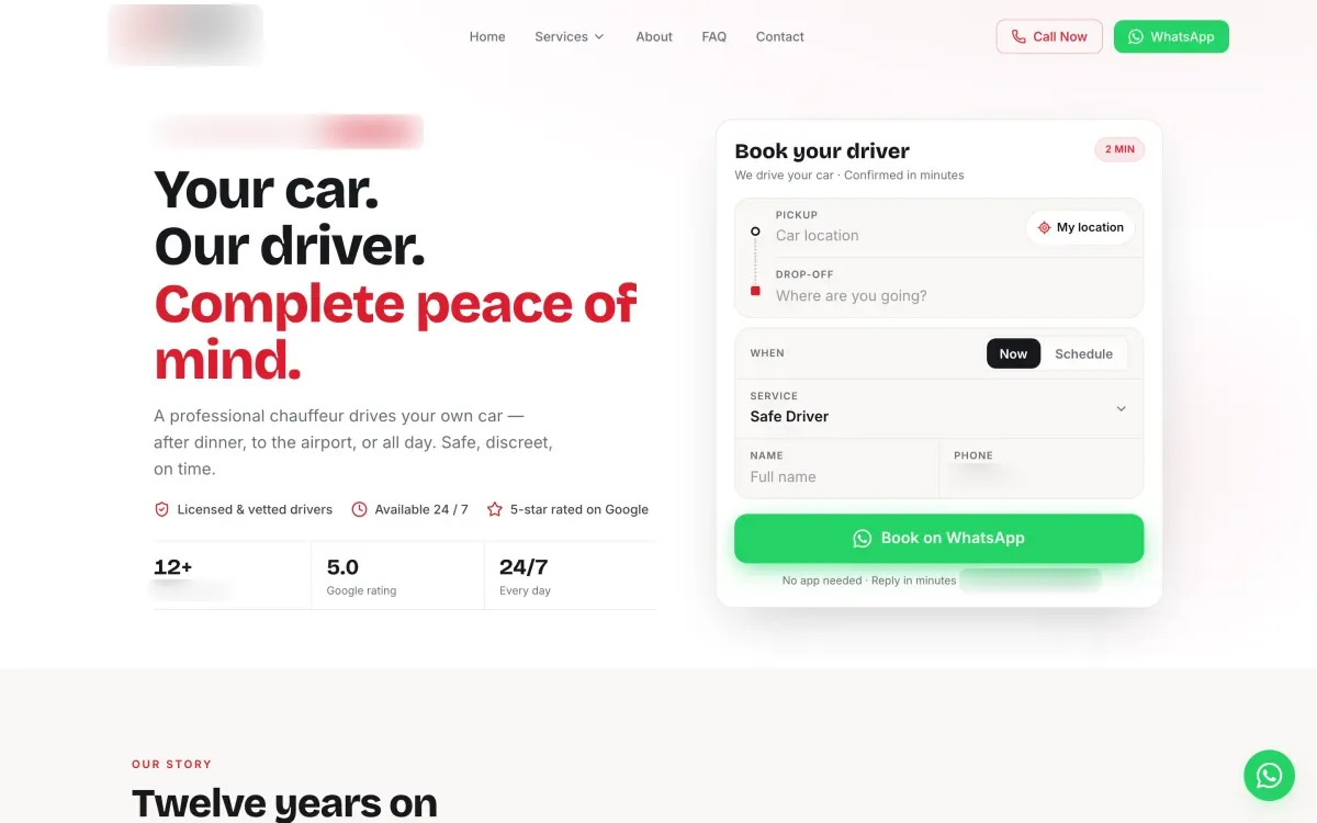 A chauffeur booking website built by SingleTec